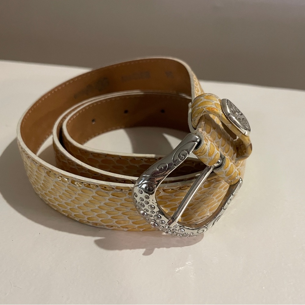 Brighton Yellow Mock Snakeskin Belt Embossed Leather Silver-tone Buckle Crystals